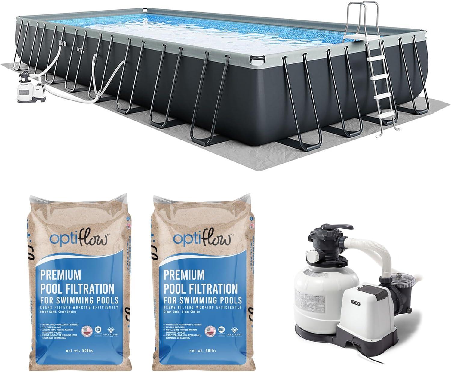 imageIntex 26355EH Ultra XTR 18ft x 9ft x 52in Above Ground Swimming Pool Set with Sand Filter Pump and OptiFlow 50lb Premium Filter Sand32 x 16 x 52