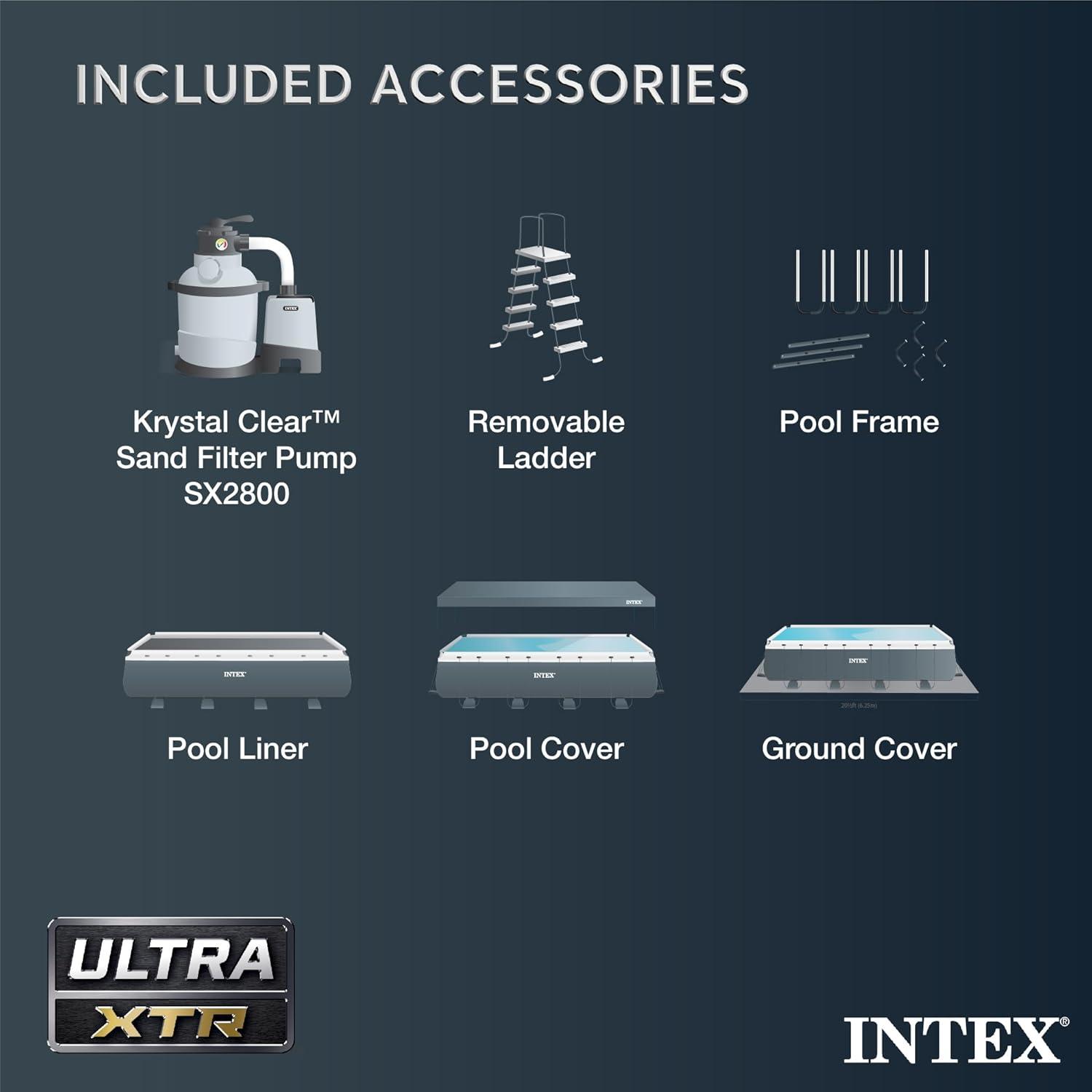 imageIntex 26373EH Ultra XTR 32ft x 16ft x 52in Above Ground Swimming Pool Set with Sand Filter Pump Inflatable Lounge Pool Recliners 2Pack and Inflatable Cooler