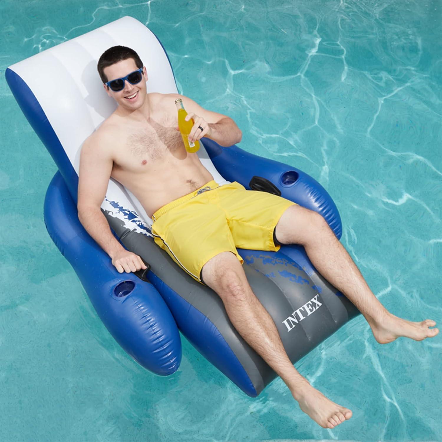 imageIntex 26373EH Ultra XTR 32ft x 16ft x 52in Above Ground Swimming Pool Set with Sand Filter Pump Inflatable Lounge Pool Recliners 2Pack and Inflatable Cooler