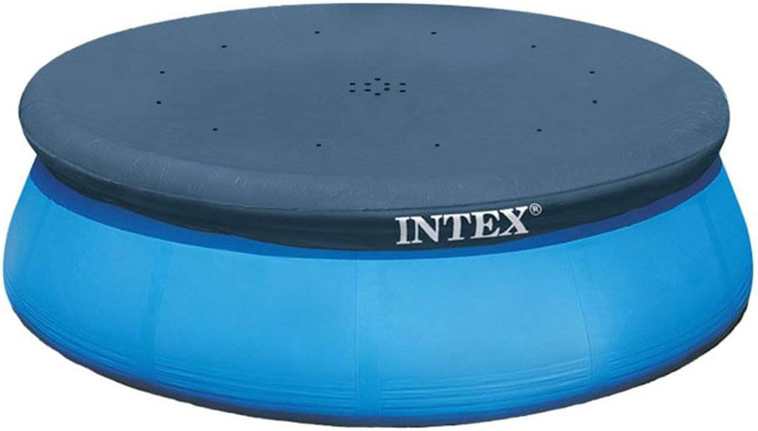 imageIntex 28021E Pool Cover For 10ft Round Easy Set Pools Includes Rope Tie Drain Holes 12in Overhang Snug Fit94 Round