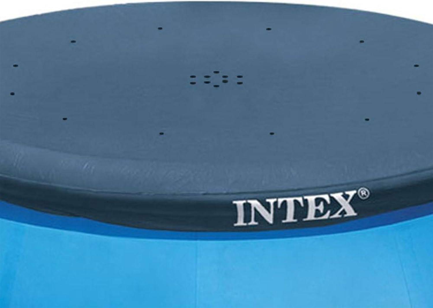 imageIntex 28021E Pool Cover For 10ft Round Easy Set Pools Includes Rope Tie Drain Holes 12in Overhang Snug Fit94 Round