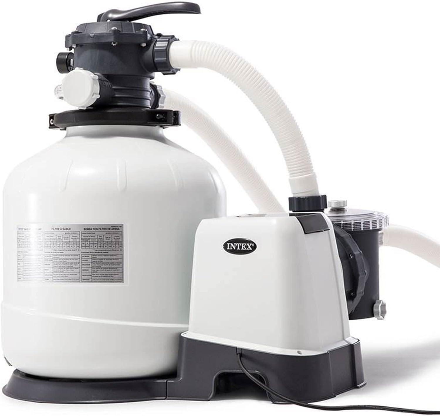 imageIntex 3000 GPH Sand Filter Pool Pump with BuiltIn Timer and Plunger Valve Set with Replacement Part 2 Pack for Above Ground Outdoor Swimming Pools