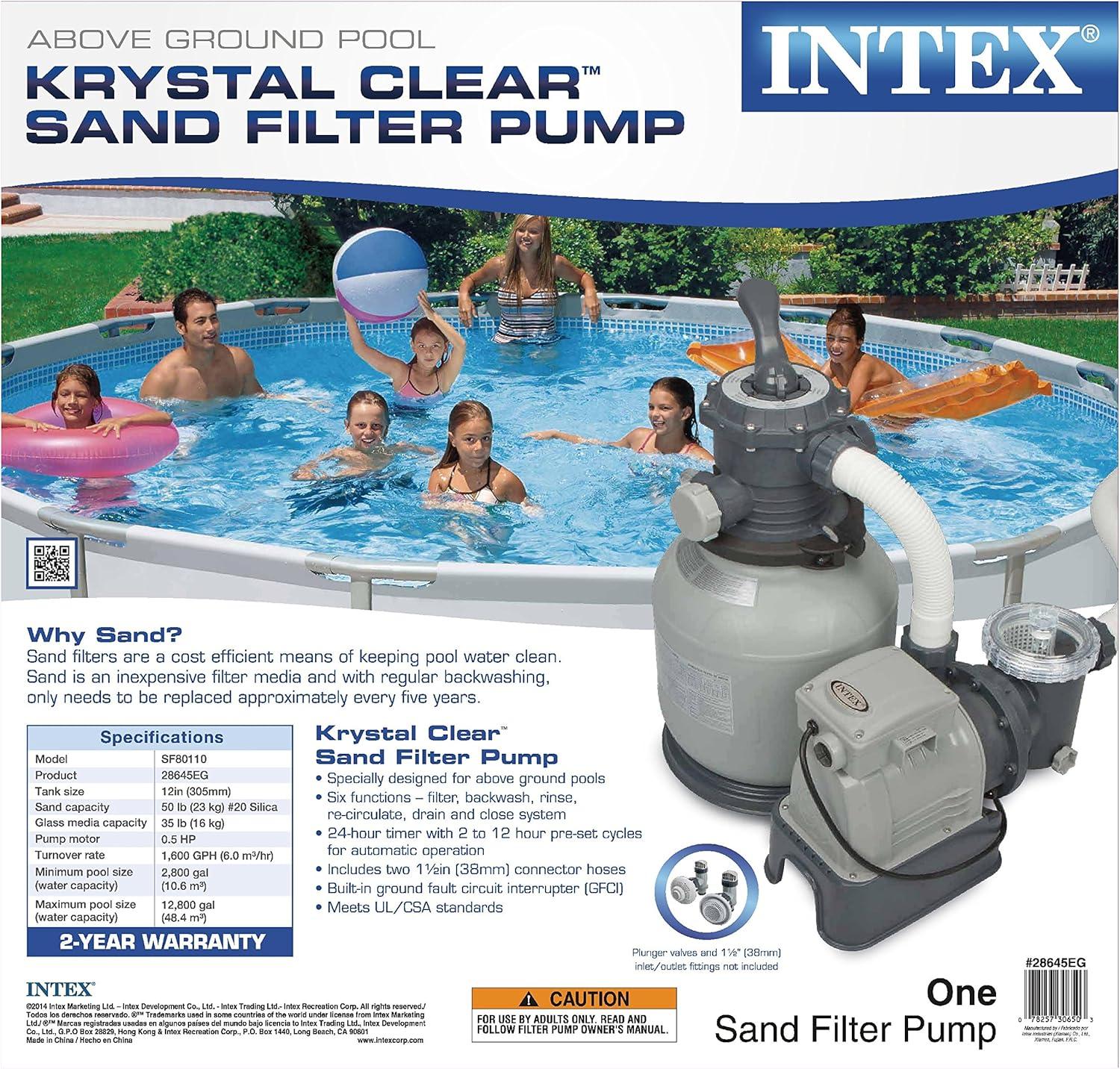 imageIntex Krystal Clear Sand Filter Pump for Above Ground Pools 2800 GPH Pump Flow Rate 110120V with GFCI12 in