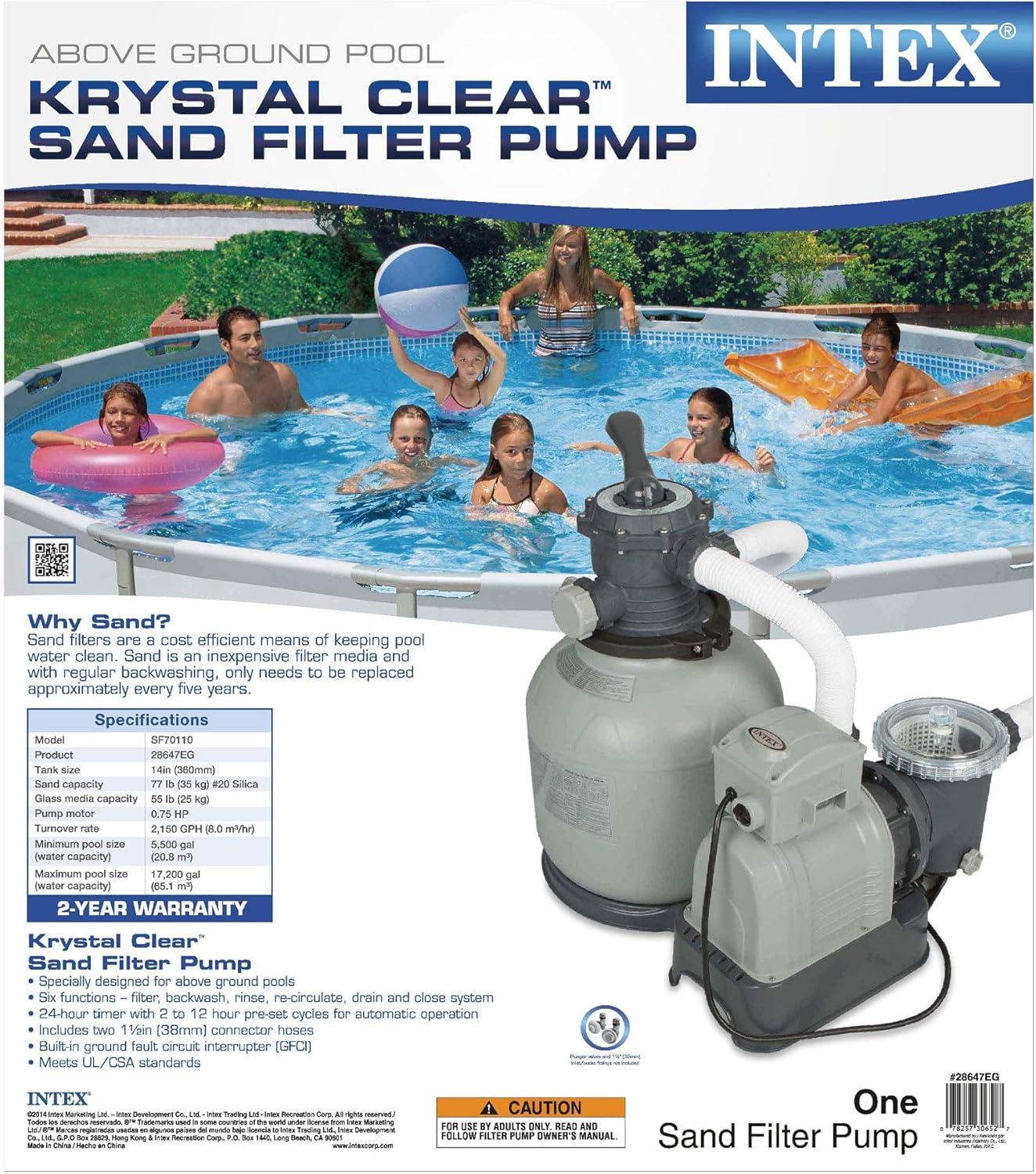 imageIntex Krystal Clear Sand Filter Pump for Above Ground Pools 2800 GPH Pump Flow Rate 110120V with GFCI14 in