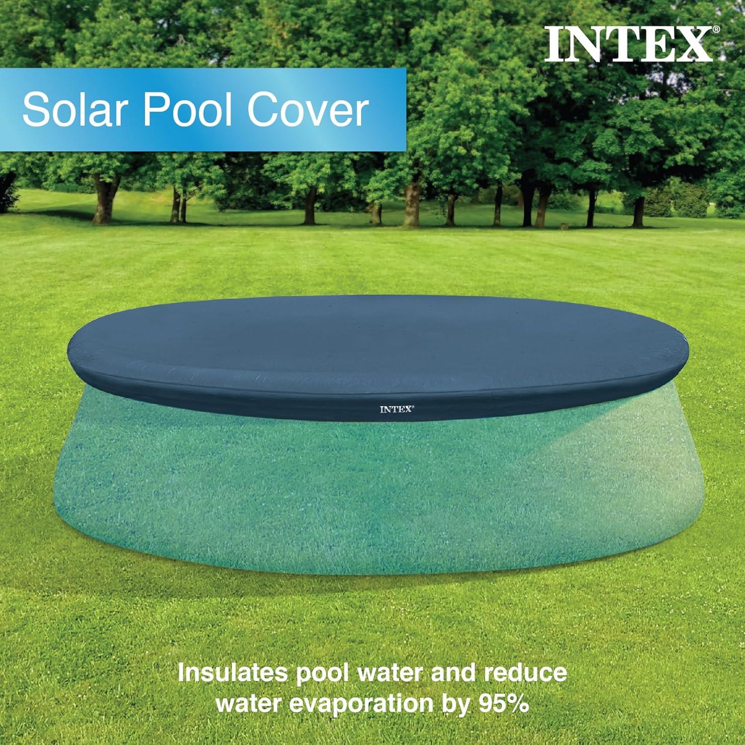 imageIntex Swim Center Inflatable Above Ground Outdoor Round Family Swimming Pool with Builtin Relaxing Bench Cupholders amp Secure Vinyl Pool Cover Blue