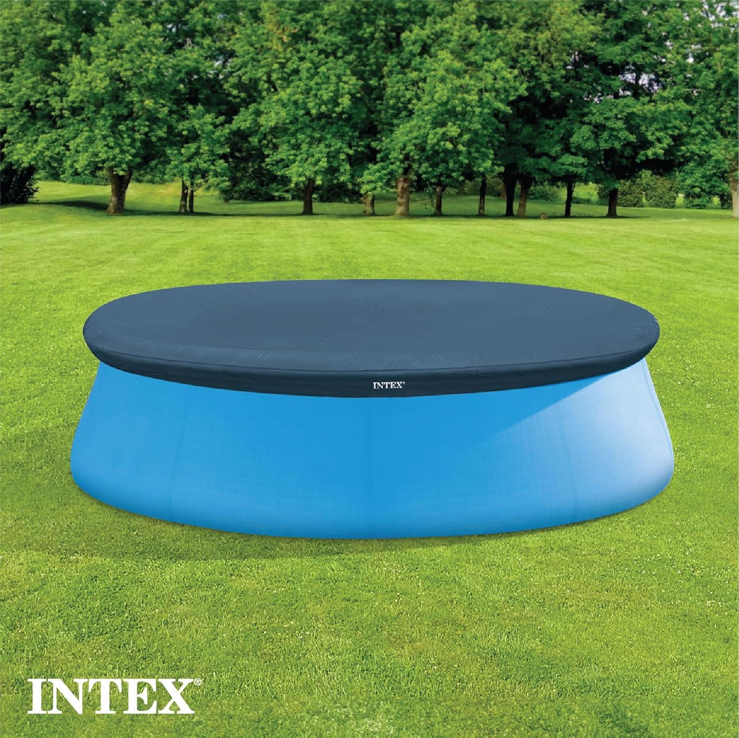 imageIntex Swim Center Inflatable Above Ground Outdoor Round Family Swimming Pool with Builtin Relaxing Bench Cupholders amp Secure Vinyl Pool Cover Blue