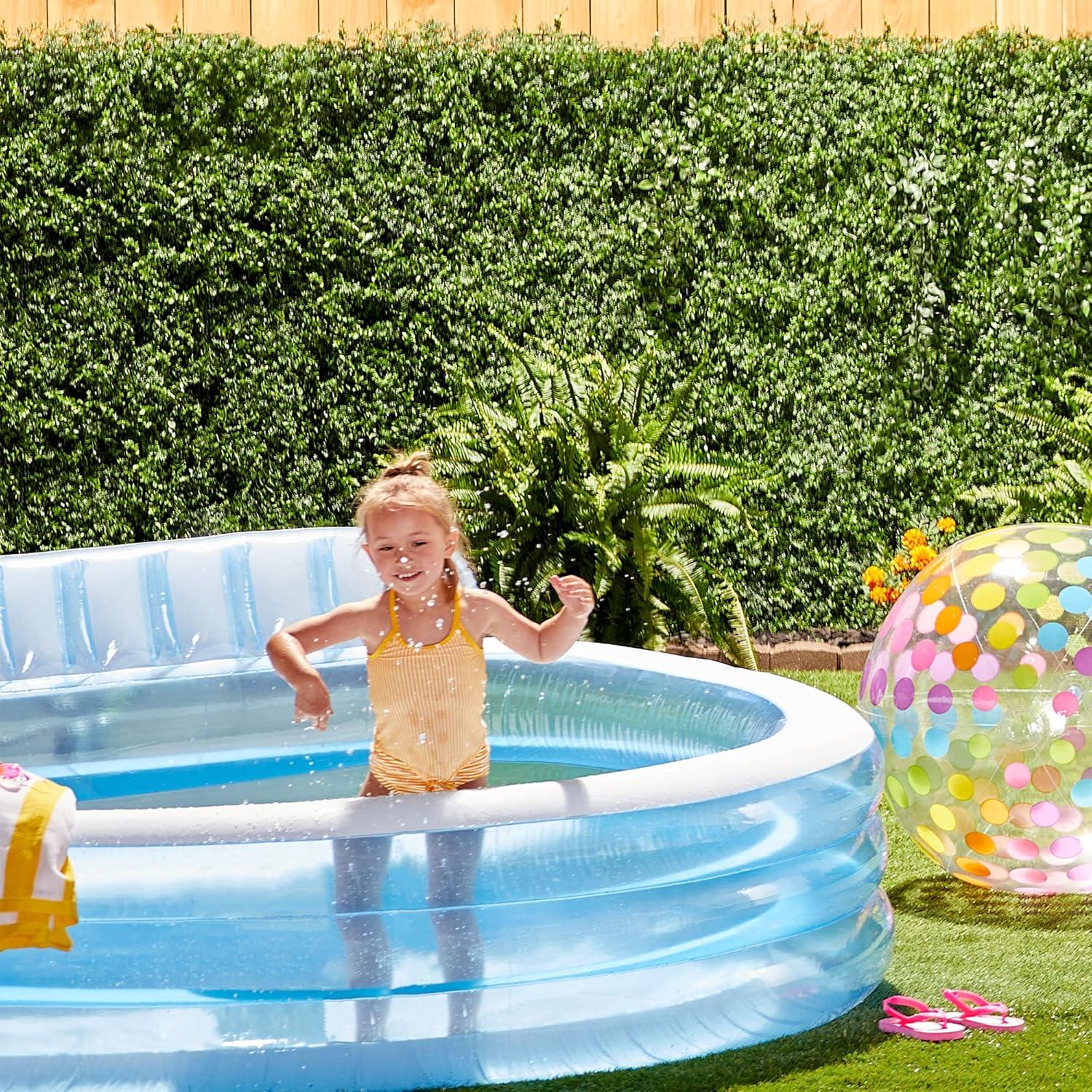 imageIntex Swim Center Inflatable Above Ground Outdoor Round Family Swimming Pool with Builtin Relaxing Bench Cupholders amp Secure Vinyl Pool Cover Blue