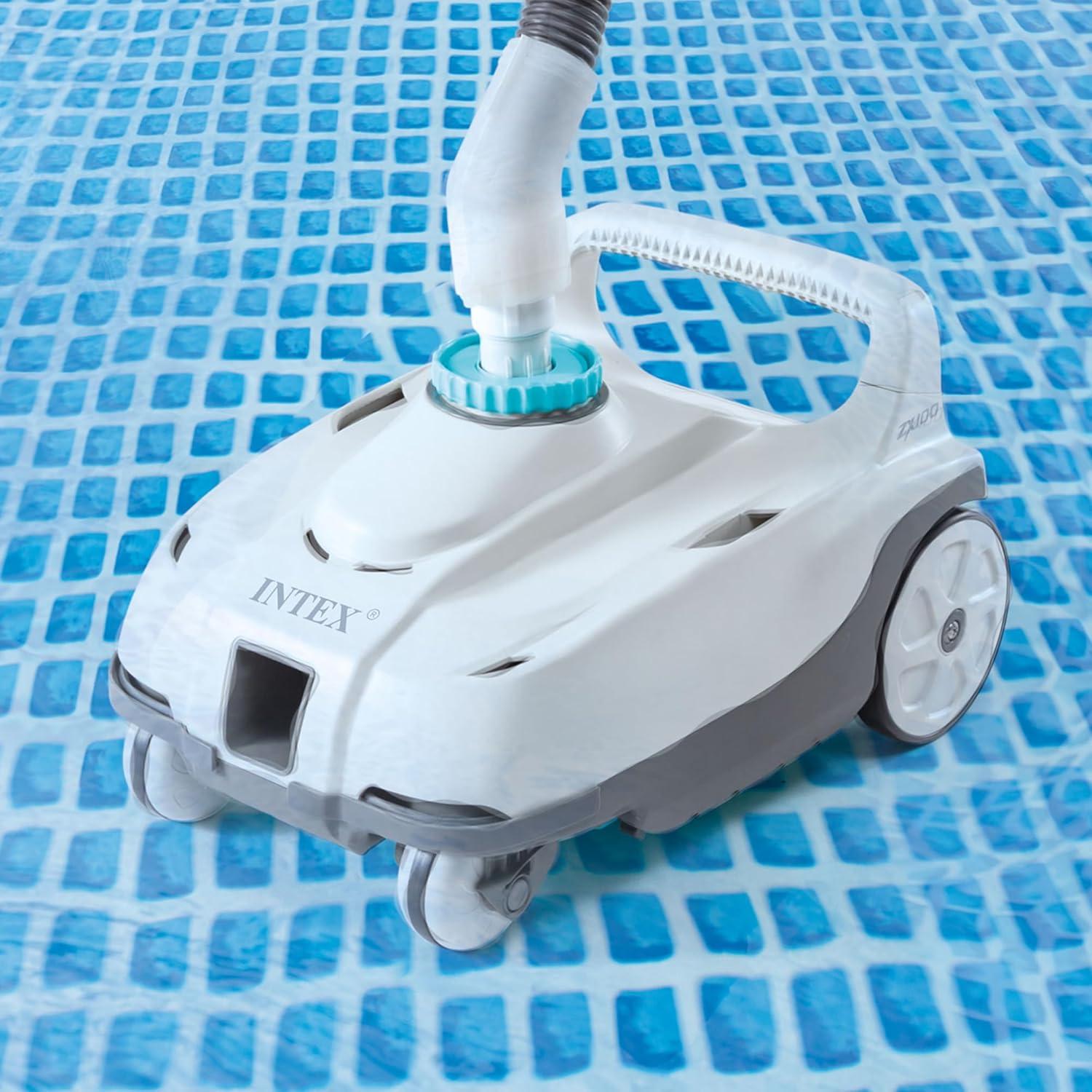 imageIntex ZX100 Auto Pressure Side Pool Cleaner with Hose and Converter and 3000 GPH Above Ground Pool Sand Filter Pump with Automatic Timer
