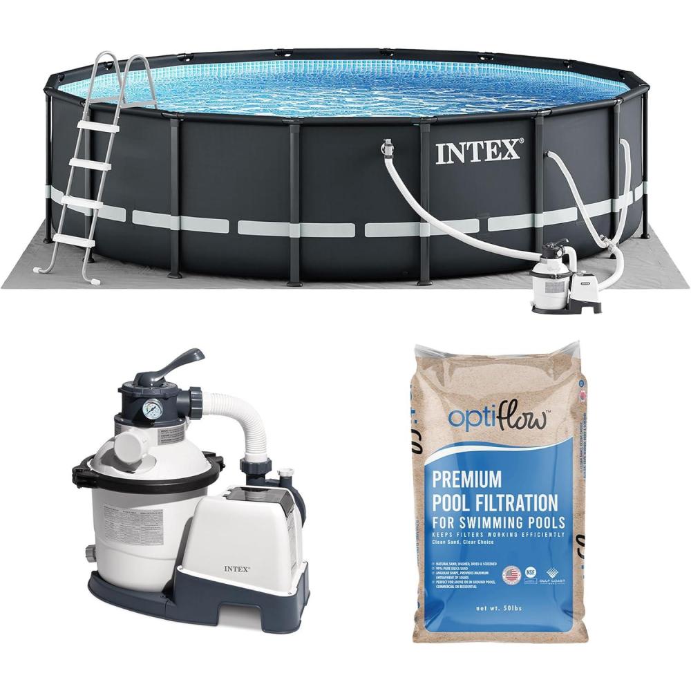 imageINTEX 26333EH Ultra XTR 20ft x 48in Above Ground Swimming Pool Set with Sand Filter Pump and OptiFlow 50lb Premium Filter Sand16 x 48