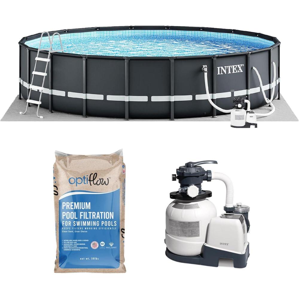imageINTEX 26333EH Ultra XTR 20ft x 48in Above Ground Swimming Pool Set with Sand Filter Pump and OptiFlow 50lb Premium Filter Sand20 x 48