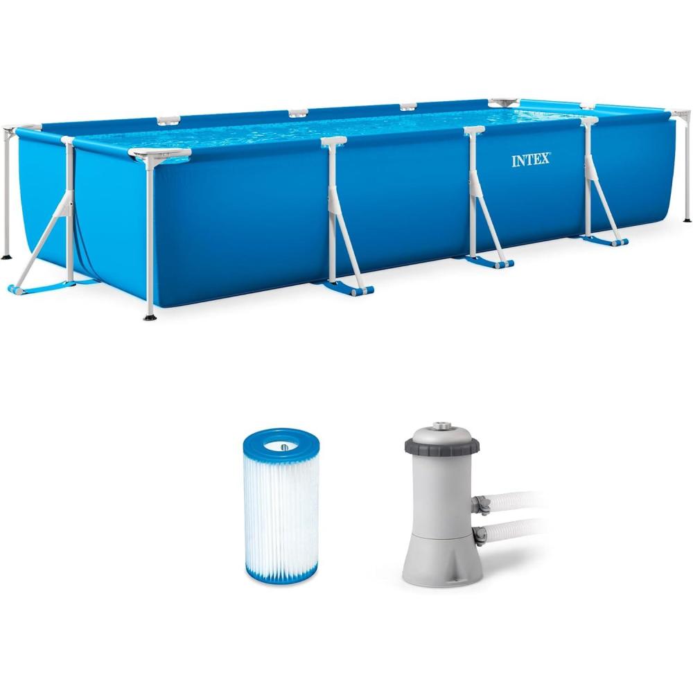 imageINTEX 28279EH Rectangular Frame Above Ground Swimming Pool Set 14ft x 33in Includes 530 GPH Cartridge Filter Pump SuperTough Puncture Resistant Rust Resistant 1883 Gallon Capacity