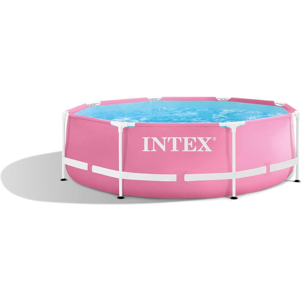 imageINTEX 28291EH Metal Frame Above Ground Swimming Pool Set 8ft x 30in  Includes 330 GPH Cartridge Filter Pump  PunctureResistant Material  Rust Resistant  751 Gallon Capacity  Pink