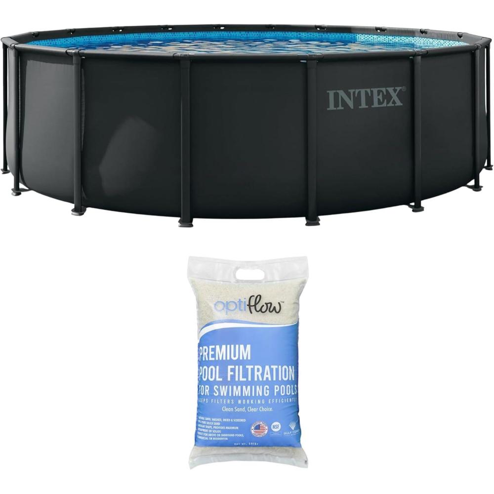 imageINTEX Above Ground Swimming Pool Set Ultra XTR 26 x 52 Round Frame Bundled with 2 Pack OptiFlow Premium Pure Silica Filter Pool Sand 50 lb Bag18 x 52