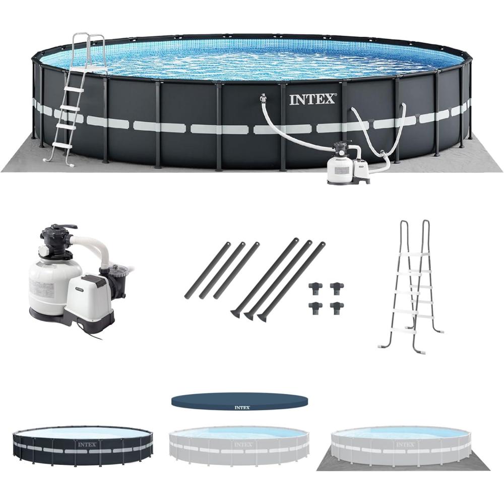 imageINTEX Ultra XTR Deluxe Round Above Ground Swimming Pool Set 24ft x 52in Includes Krystal Clear Cartridge Filter Pump Easy to AssemblePool with Pump