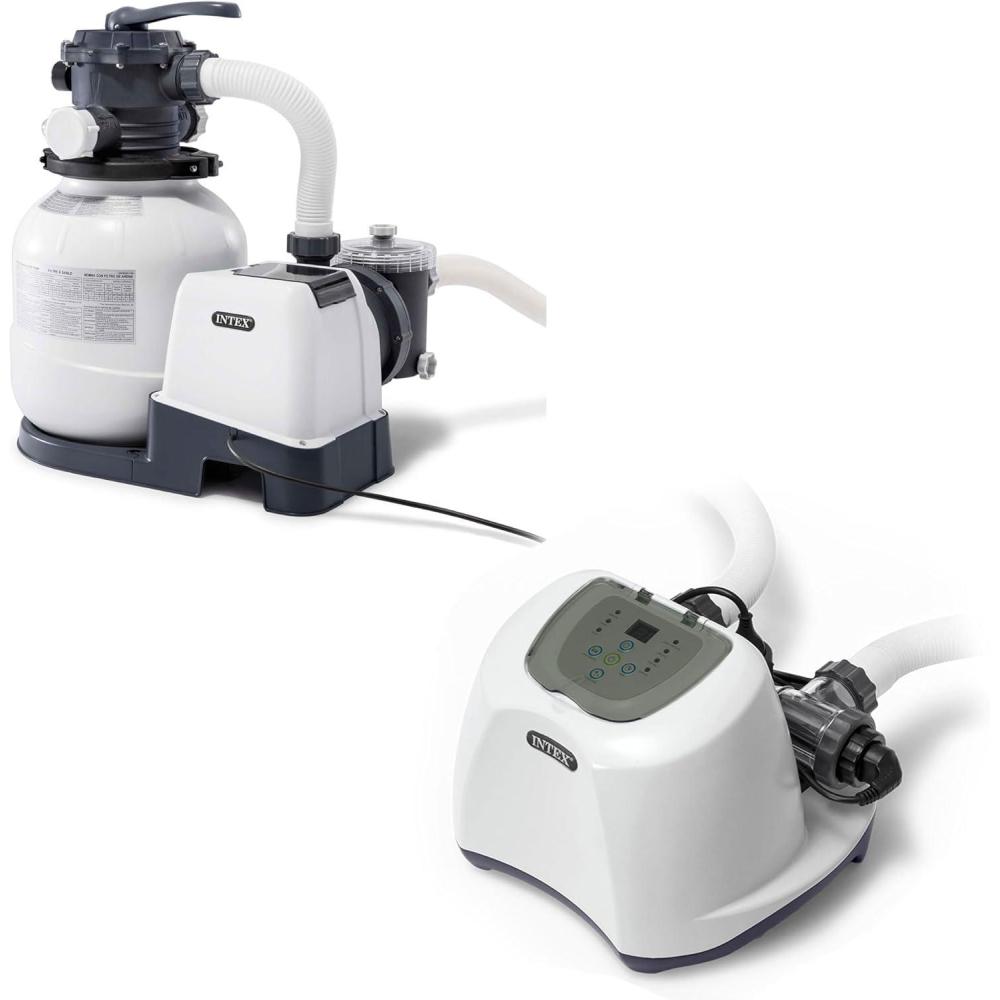 imageIntex 2100 GPH Above Ground Pool Sand Filter Pump Bundled with Krystal Clear Saltwater System Improved Circulation and Filtration
