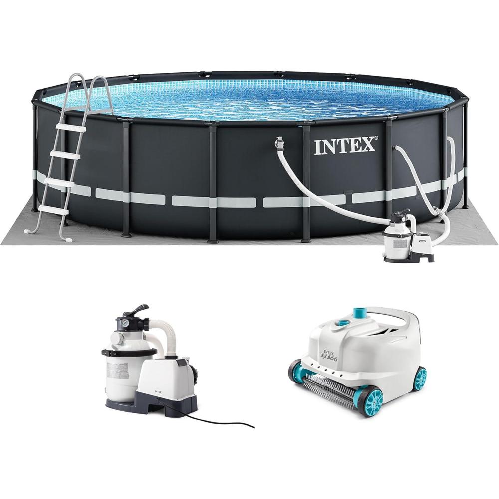 imageIntex 26325EH Ultra XTR 16ft x 48in Above Ground Swimming Pool Set with Sand Filter Pump and Deluxe Automatic Vacuum Cleaner