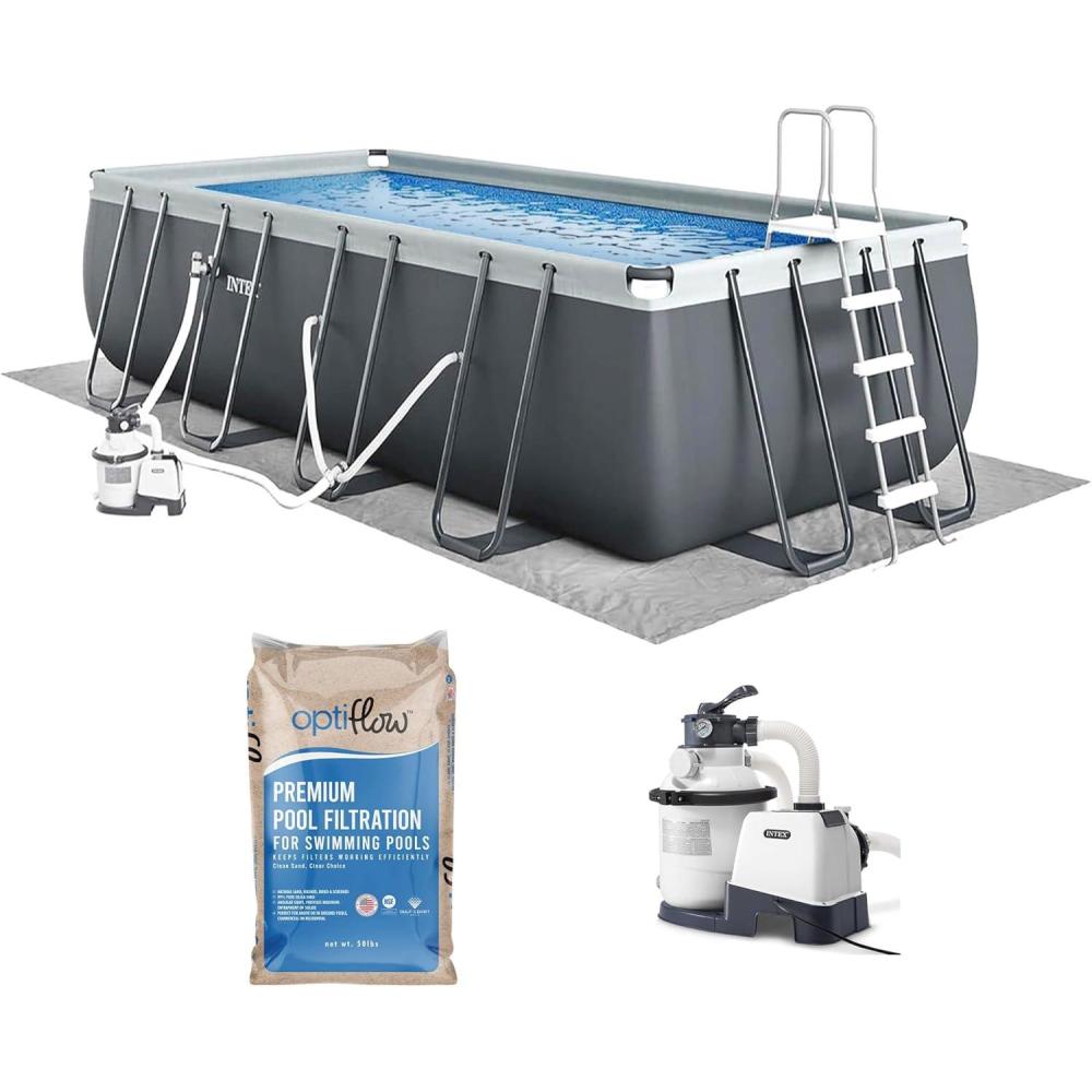 imageIntex 26355EH Ultra XTR 18ft x 9ft x 52in Above Ground Swimming Pool Set with Sand Filter Pump and OptiFlow 50lb Premium Filter Sand18 x 9 x 52