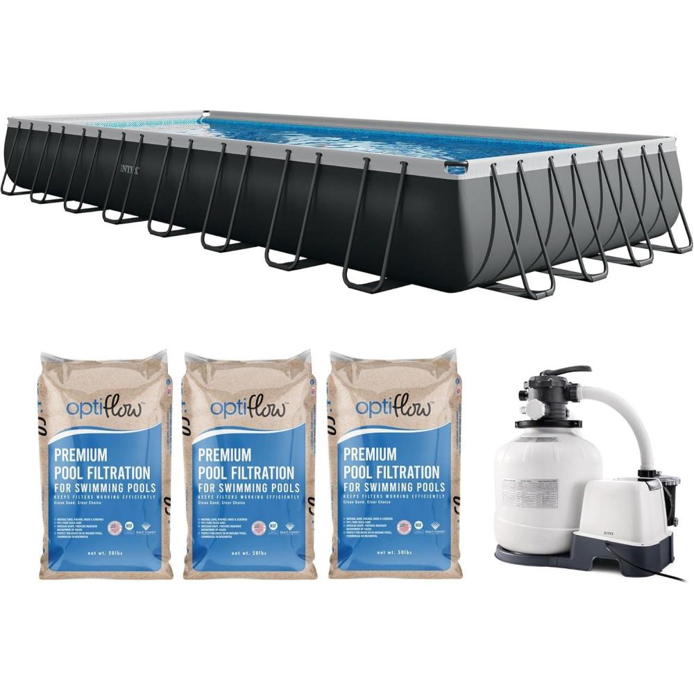 imageIntex 26355EH Ultra XTR 18ft x 9ft x 52in Above Ground Swimming Pool Set with Sand Filter Pump and OptiFlow 50lb Premium Filter Sand32 x 16 x 52