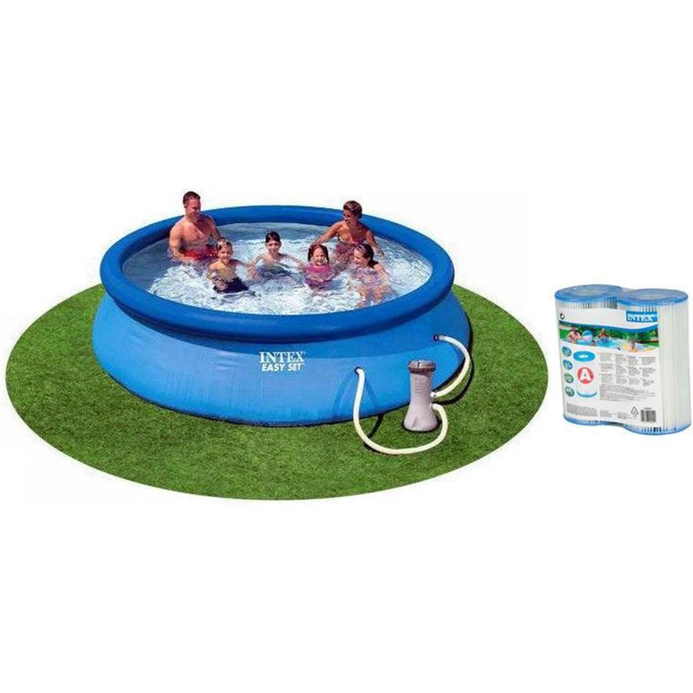 imageIntex 28131EH 12 Foot x 30 Inch Easy Set Above Ground Inflatable 4 Person Swimming Pool with 530 GPH Filter Pump and 2 Replacement Filter Cartridges