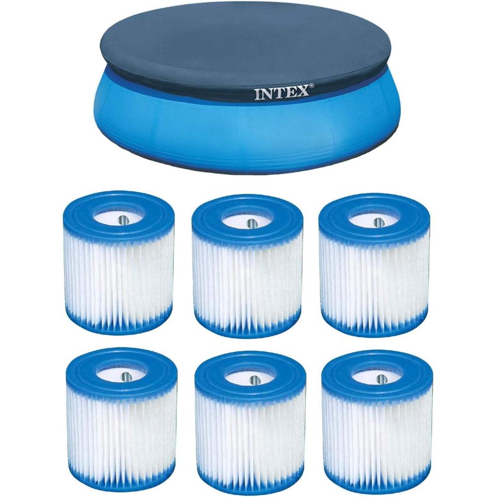 imageIntex 8 Above Ground Pool Vinyl Cover Tarp amp Type H Easy Set Filter 6 Pack