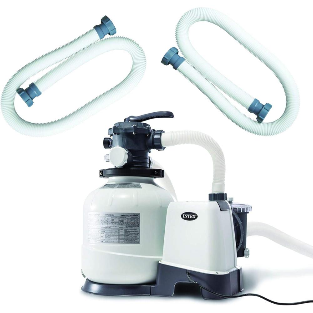 imageIntex Above Ground Pool Sand Filter Pump Bundled with Replacement Hose Digital Timer and One Hydro Aeration Technology for Outdoor Use