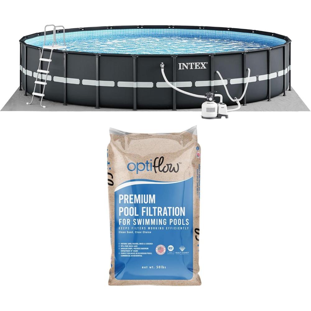 imageIntex Above Ground Swimming Pool Set Ultra XTR 24 x 52 Round Frame Bundled with 2 Pack OptiFlow Premium Filter Sand 50 lb Bags18 x 52
