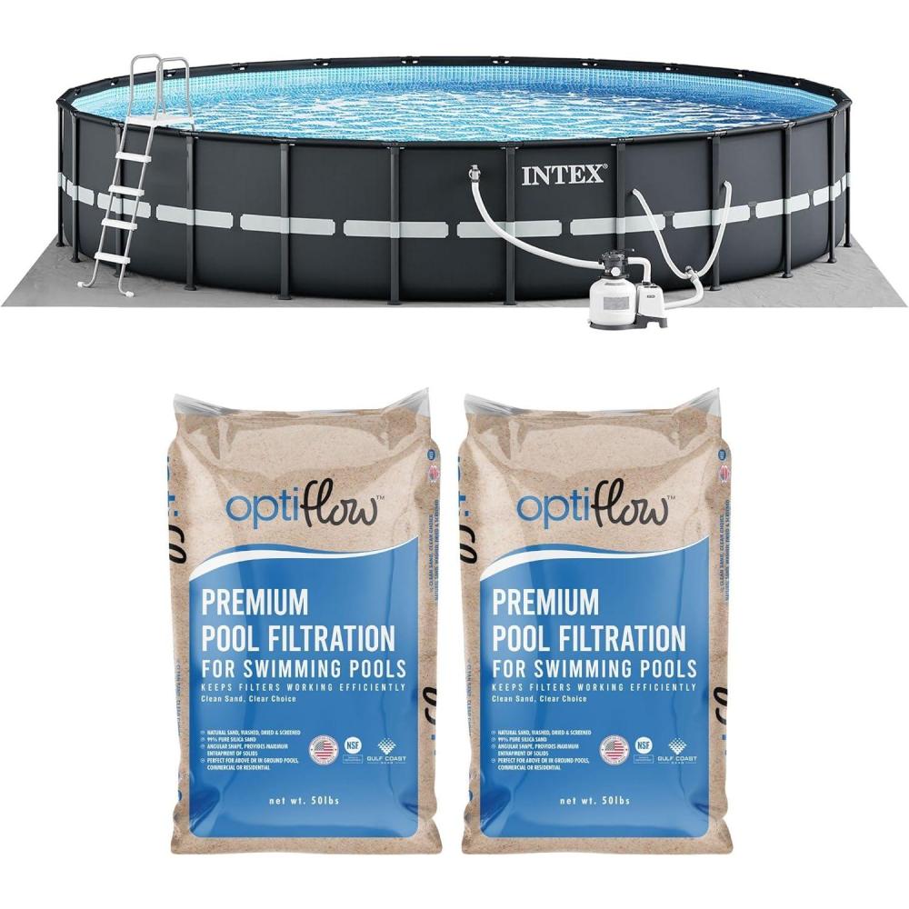 imageIntex Above Ground Swimming Pool Set Ultra XTR 24 x 52 Round Frame Bundled with 2 Pack OptiFlow Premium Filter Sand 50 lb Bags26 x 52