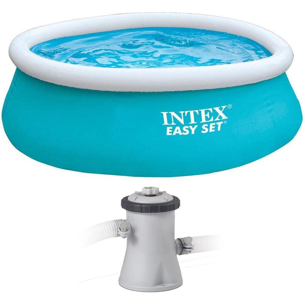 imageIntex Easy Set 6 Foot x 20 Inch Round Inflatable Above Ground Outdoor Backyard Swimming Pool with 330 GPH Easy Set Cartridge Filter Pump