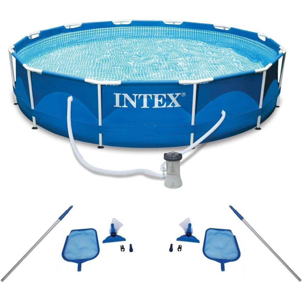 imageIntex Metal Frame Swimming Pool with Filter Pump and Pool Cleaning Kit 2 Pack