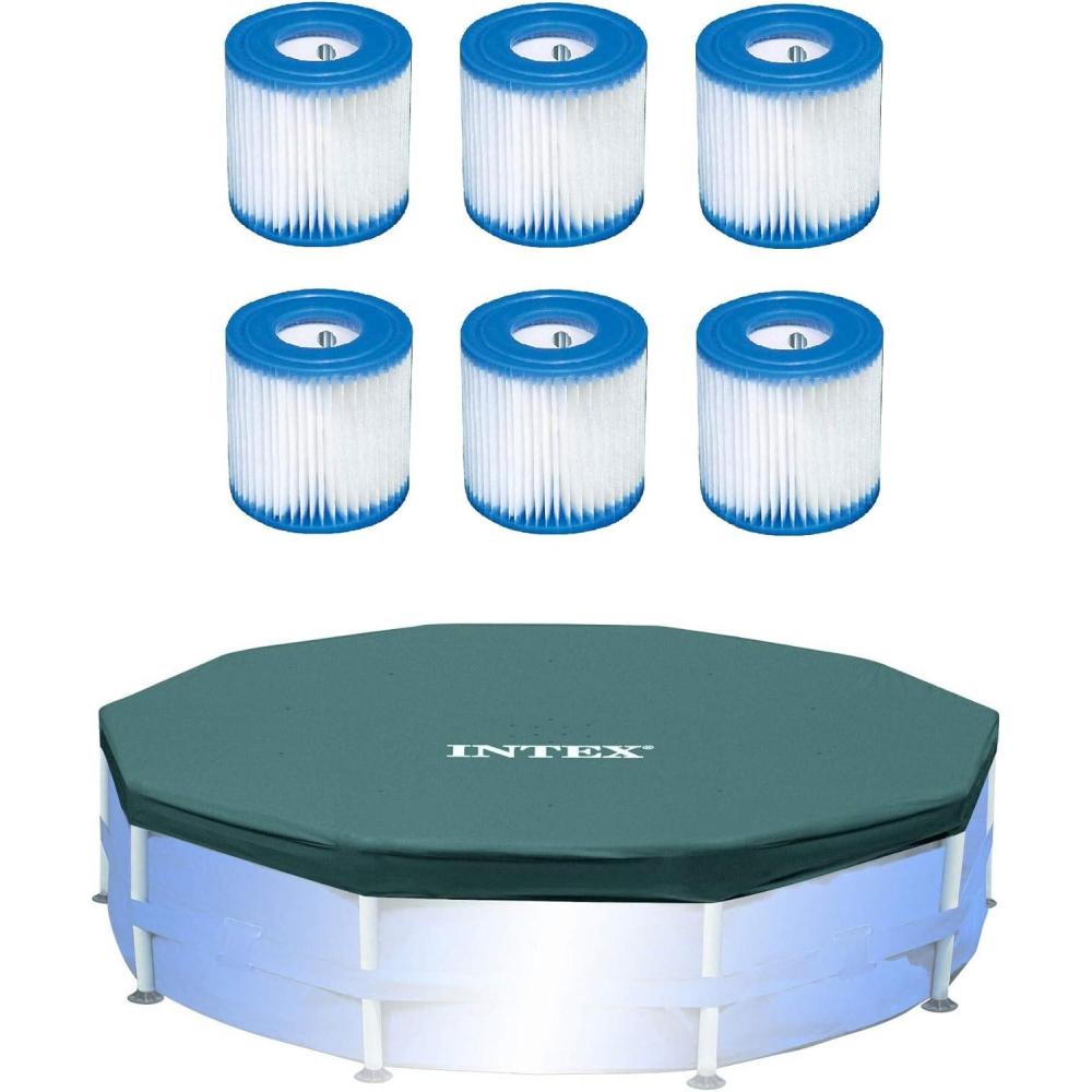imageIntex Pool Filter 6 Pack with Intex 10Foot Round Above Ground Pool Cover