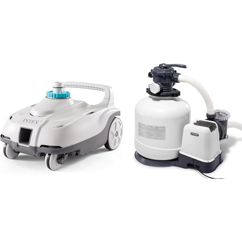 imageIntex ZX100 Auto Pressure Side Pool Cleaner with Hose and Converter and 3000 GPH Above Ground Pool Sand Filter Pump with Automatic Timer