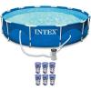 Intex Metal Frame Durable Round Above Ground Pool Set with Cartridge Filter Swimming Pool Pump, 6 Type A Filters, and Drain Plug