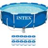 Intex Sturdy Outdoor Metal Frame Above Ground Pool Set with Drain Plug, Filter Pool Pump, and Type H Filter Cartridges (12 Pack)