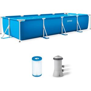 INTEX 28279EH Rectangular Frame Above Ground Swimming Pool Set: 14ft x 33in – Includes 530 GPH Cartridge Filter Pump – SuperTough Puncture Resistant – Rust Resistant – 1883 Gallon Capacity