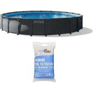 INTEX Above Ground Swimming Pool Set, Ultra XTR 26′ x 52″ Round Frame Bundled with 2 Pack OptiFlow Premium Pure Silica Filter Pool Sand, 50 lb Bag(22′ x 48″)