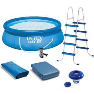 INTEX Easy Set Inflatable Swimming Pool Set: 15ft x 48in – with 1000 GPH Cartridge Filter Pump and Hydrotools Chlorine Dispenser – Easy Assembly