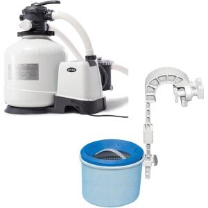 INTEX SX3000 Krystal Clear Sand Filter Pump for Above Ground Pools: 3000 GPH Pump Flow Rate – Includes Deluxe Wall Mount Pool Cleaning Surface Skimmer