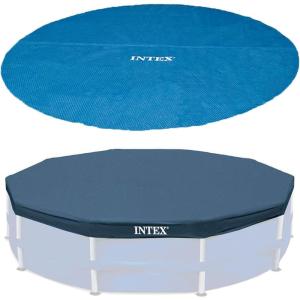 Intex 15 Foot Round Debris Cover and Vinyl Solar Cover for Above Ground Pools