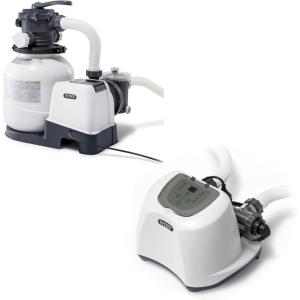 Intex 2100 GPH Above Ground Pool Sand Filter Pump Bundled with Krystal Clear Saltwater System, Improved Circulation and Filtration
