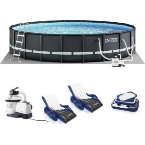 Intex 26333EH Ultra XTR 20ft x 48in Above Ground Swimming Pool Set with Sand Filter Pump, Inflatable Lounge Pool Recliners (2-Pack) and Inflatable Beverage Cooler