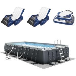 Intex 26363EH Ultra XTR 24ft x 12ft x 52in Above Ground Swimming Pool Set with Sand Filter Pump, Inflatable Lounge Pool Recliners (2-Pack) and Inflatable Beverage Cooler