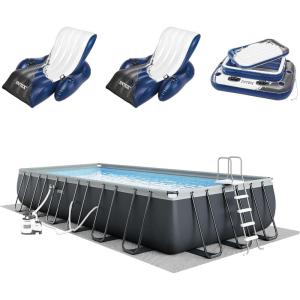 Intex 26367EH Ultra XTR 24ft x 12ft x 52in Above Ground Swimming Pool Set with Sand Filter Pump, Inflatable Lounge Pool Recliners (2-Pack) and Inflatable Beverage Cooler