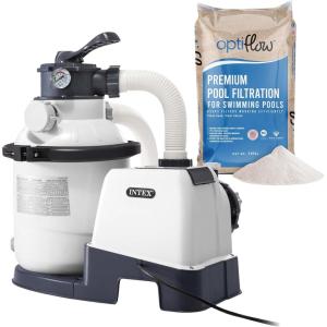 Intex 26641EG Krystal Clear Sand Filter Pump for Above Ground Pools Bundled with OptiFlow Premium Pure Silica Filter Sand, 50 lb Bag(1 500 GPH)