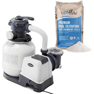 Intex 26641EG Krystal Clear Sand Filter Pump for Above Ground Pools Bundled with OptiFlow Premium Pure Silica Filter Sand, 50 lb Bag(2 100 GPH)