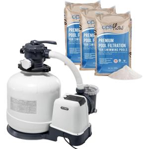 Intex 26641EG Krystal Clear Sand Filter Pump for Above Ground Pools Bundled with OptiFlow Premium Pure Silica Filter Sand, 50 lb Bag(3 000 GPH)