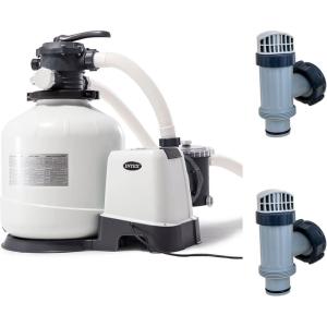 Intex 3000 GPH Sand Filter Pool Pump with Built-In Timer and Plunger Valve Set with Replacement Part (2 Pack) for Above Ground Outdoor Swimming Pools
