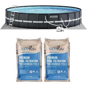Intex Above Ground Swimming Pool Set, Ultra XTR 24′ x 52″ Round Frame Bundled with 2 Pack OptiFlow Premium Filter Sand, 50 lb Bags(24′ x 52″)