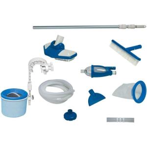 Intex Deluxe Automatic Surface Skimmer Bundled with Maintenance Kit w/ Vacuum & Pole, Swimming Pool Cleaning Tools for Above Ground and InGround Pools