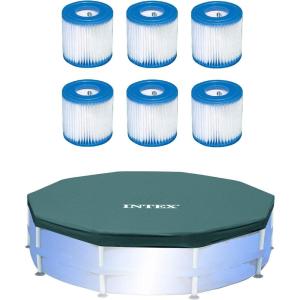 Intex Pool Filter (6 Pack) with Intex 10-Foot Round Above Ground Pool Cover