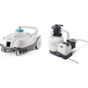 Intex ZX100 Auto Pressure Side Pool Cleaner with Hose and Converter and 2100 GPH Above Ground Pool Sand Filter Pump with Automatic Timer